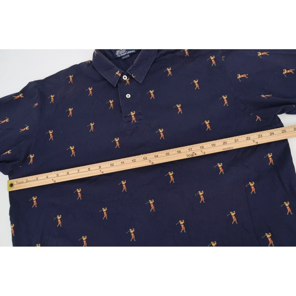 Vintage Polo Ralph Lauren Golf Shirt Mens XL Navy All Over Golfer Print Golf - Picture 6 of 9